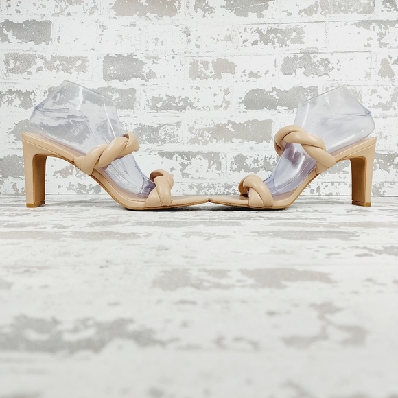 New Open Edit Remmy Twisted Strap Beige Square Toe Heeled Sandals W303 - Picture 7 of 16